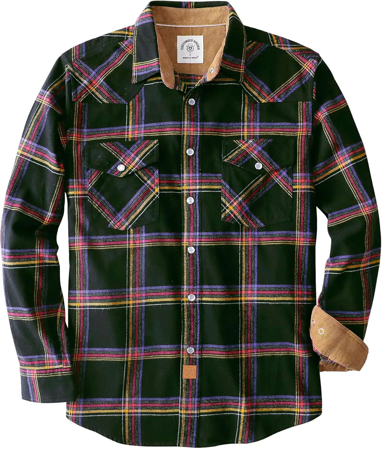 Dubinik Mens Flannel Shirts Long Sleeve Casual Cozy Pearl Snap Shirts for Men Western Cowboy Plaid Soft Pure Cotton