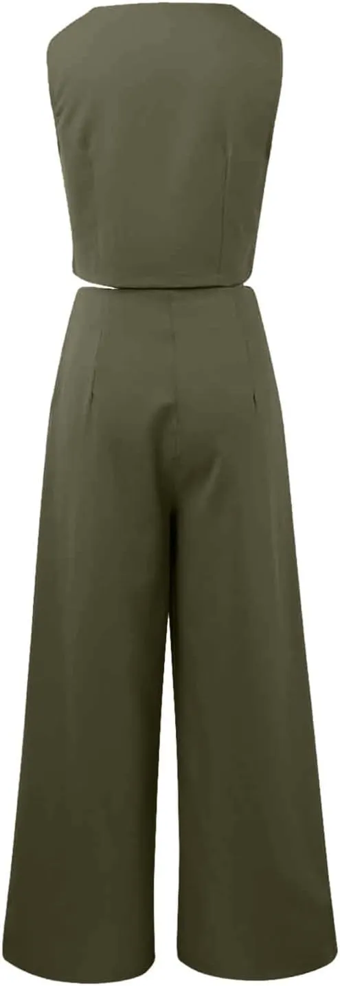 Elegant & Casual Women's Fashionable Blazer Vest & Wide-Leg Pants Set - Stylish & Comfortable for Daily Wear