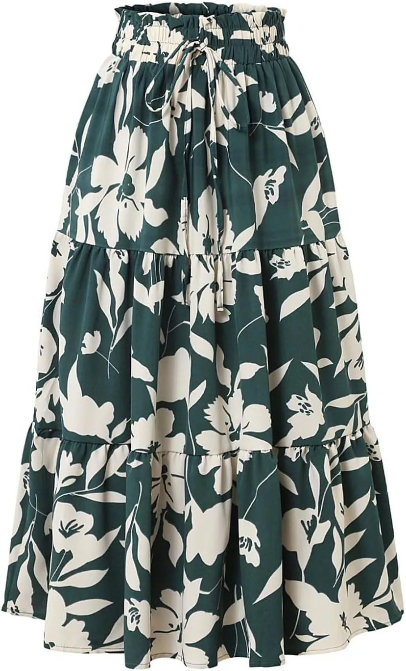 Elegant Floral Pleated Midi Skirt for Women Summer High End Fashion Stylish A Line Skirt Comfortable Lightweight