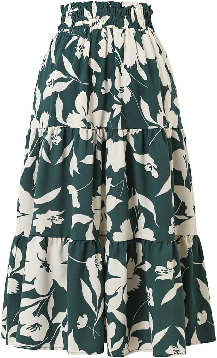 Elegant Floral Pleated Midi Skirt for Women Summer High End Fashion Stylish A Line Skirt Comfortable Lightweight