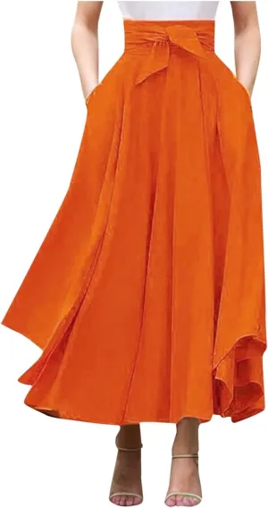 Elegant High Waist Skirt for Women Casual Bohemian Maxi Skirt with Pockets Asymmetrical Hem Skirts for Women Midi