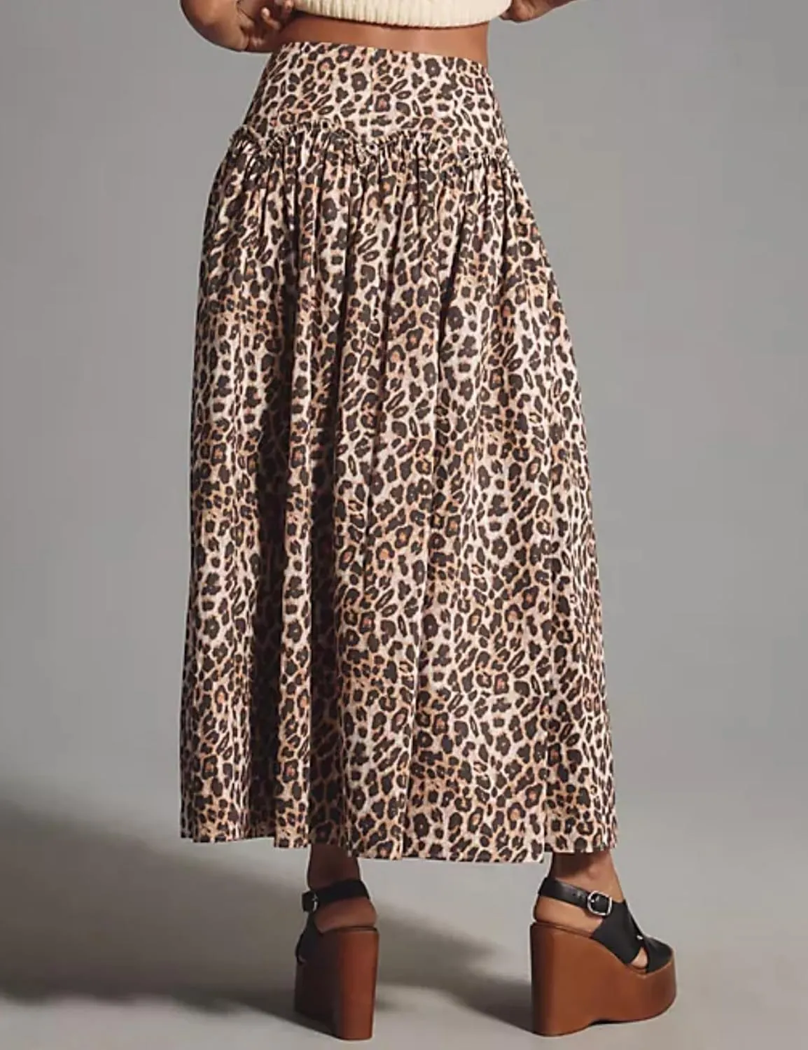 Elegant Leopard Print Maxi Skirt for Women Maxi Cheetah Print Skirt A-Line Long Flowy Skirts
