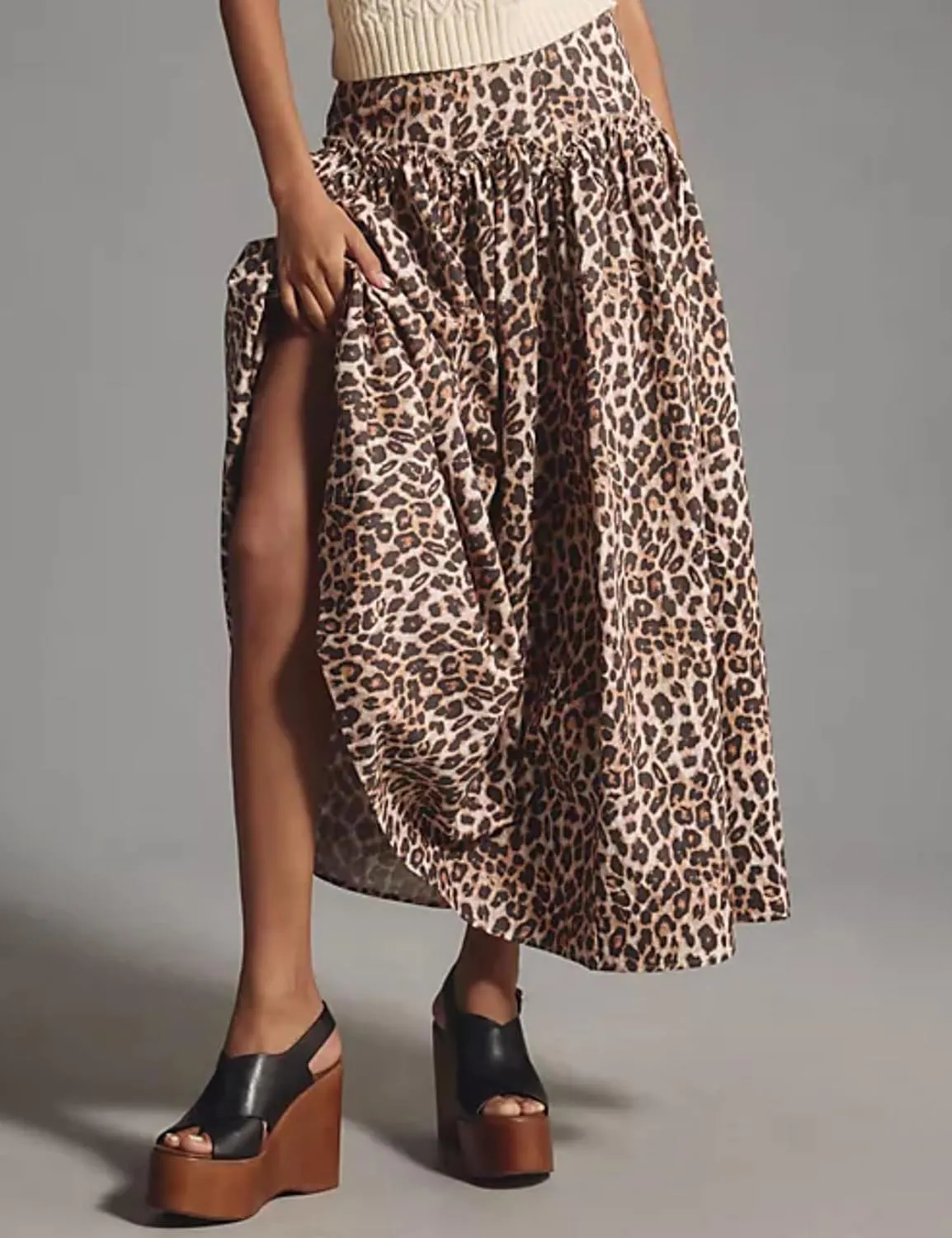 Elegant Leopard Print Maxi Skirt for Women Maxi Cheetah Print Skirt A-Line Long Flowy Skirts