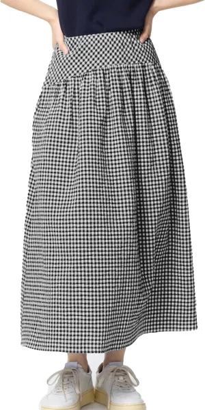 Elegant Women Maxi Skirts Wide Elastic Waist Plaid Gingham Dress Summer Beach Vacation Clothes with Pockets