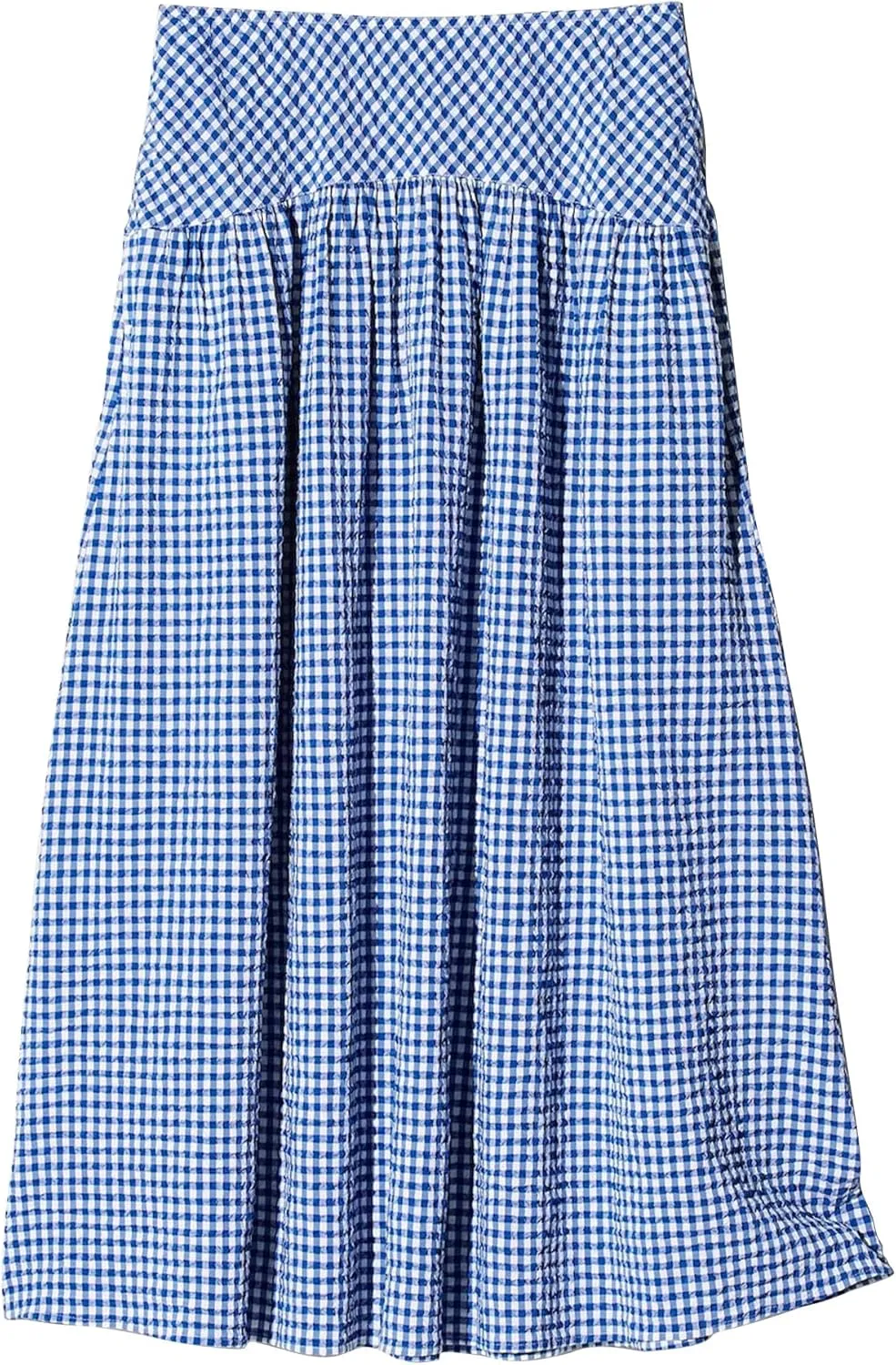 Elegant Women Maxi Skirts Wide Elastic Waist Plaid Gingham Dress Summer Beach Vacation Clothes with Pockets