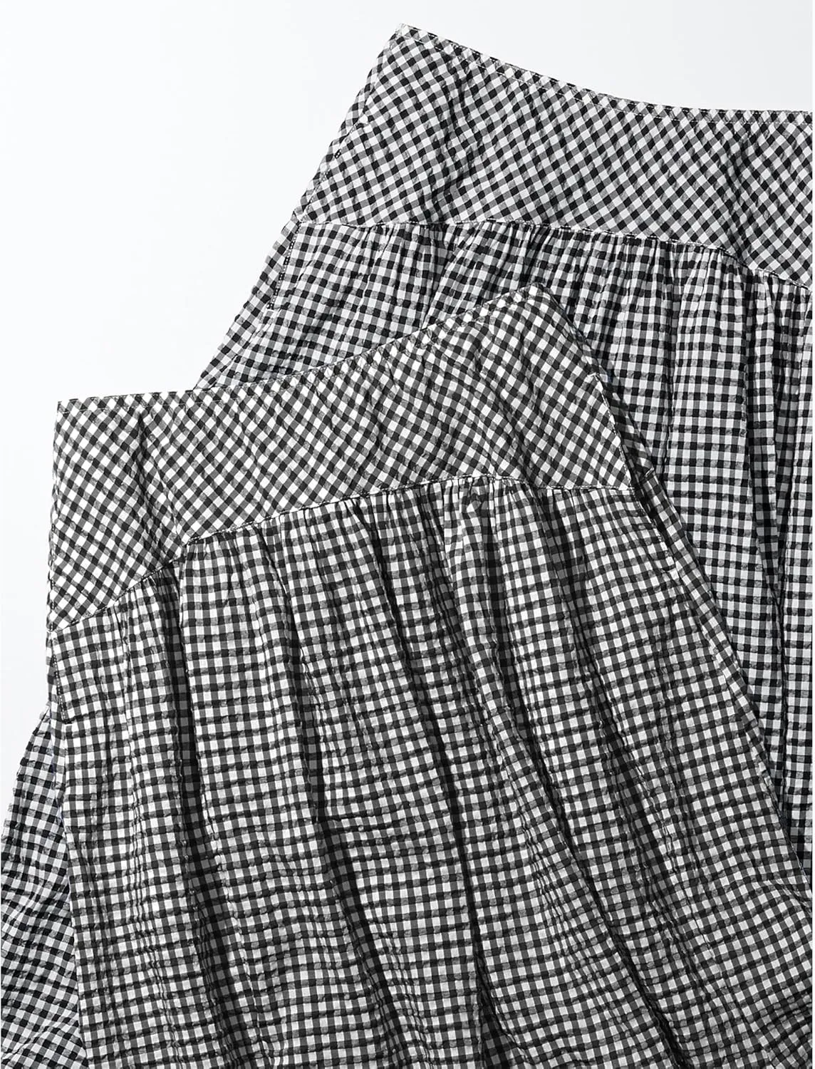Elegant Women Maxi Skirts Wide Elastic Waist Plaid Gingham Dress Summer Beach Vacation Clothes with Pockets