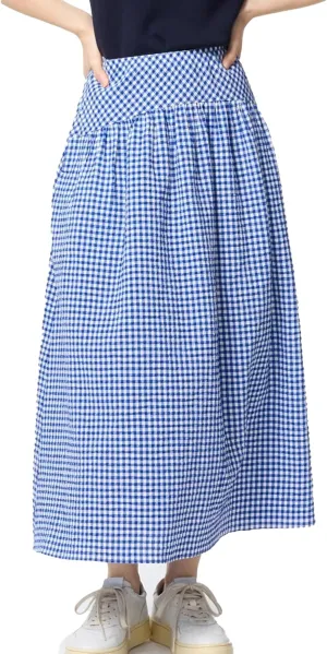 Elegant Women Maxi Skirts Wide Elastic Waist Plaid Gingham Dress Summer Beach Vacation Clothes with Pockets