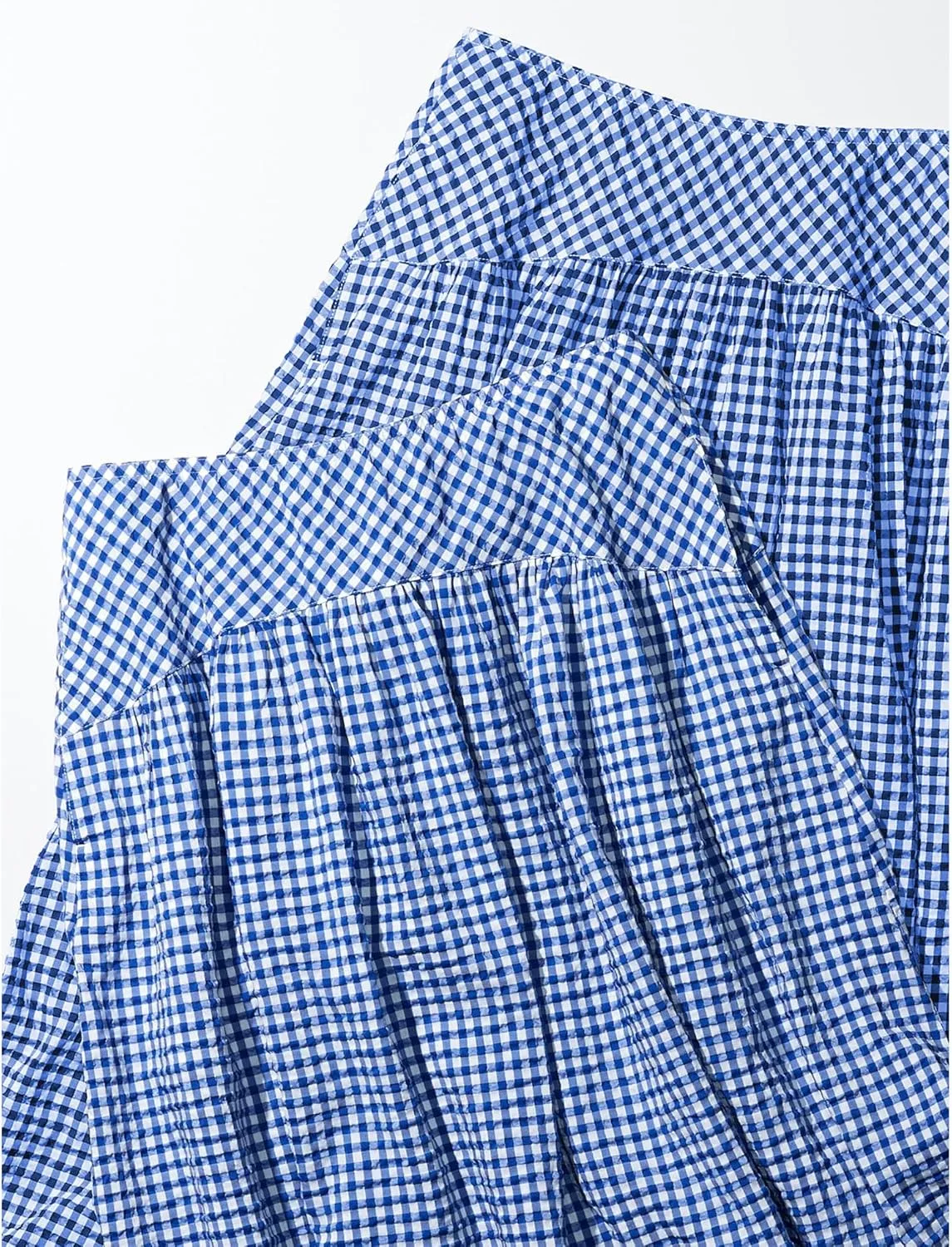 Elegant Women Maxi Skirts Wide Elastic Waist Plaid Gingham Dress Summer Beach Vacation Clothes with Pockets