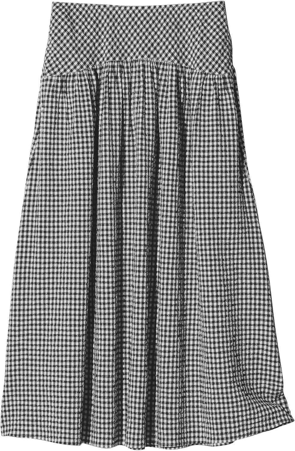 Elegant Women Maxi Skirts Wide Elastic Waist Plaid Gingham Dress Summer Beach Vacation Clothes with Pockets