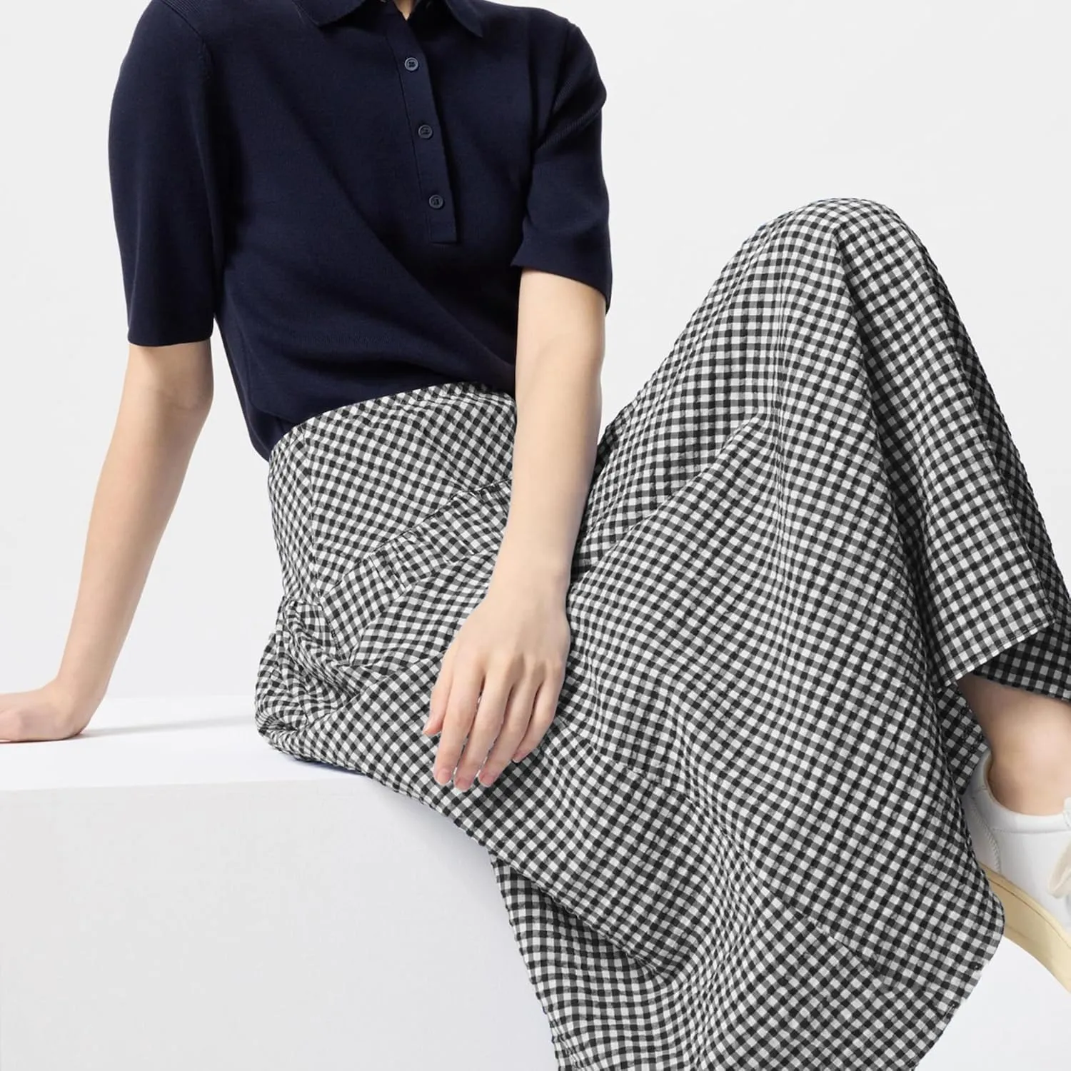 Elegant Women Maxi Skirts Wide Elastic Waist Plaid Gingham Dress Summer Beach Vacation Clothes with Pockets