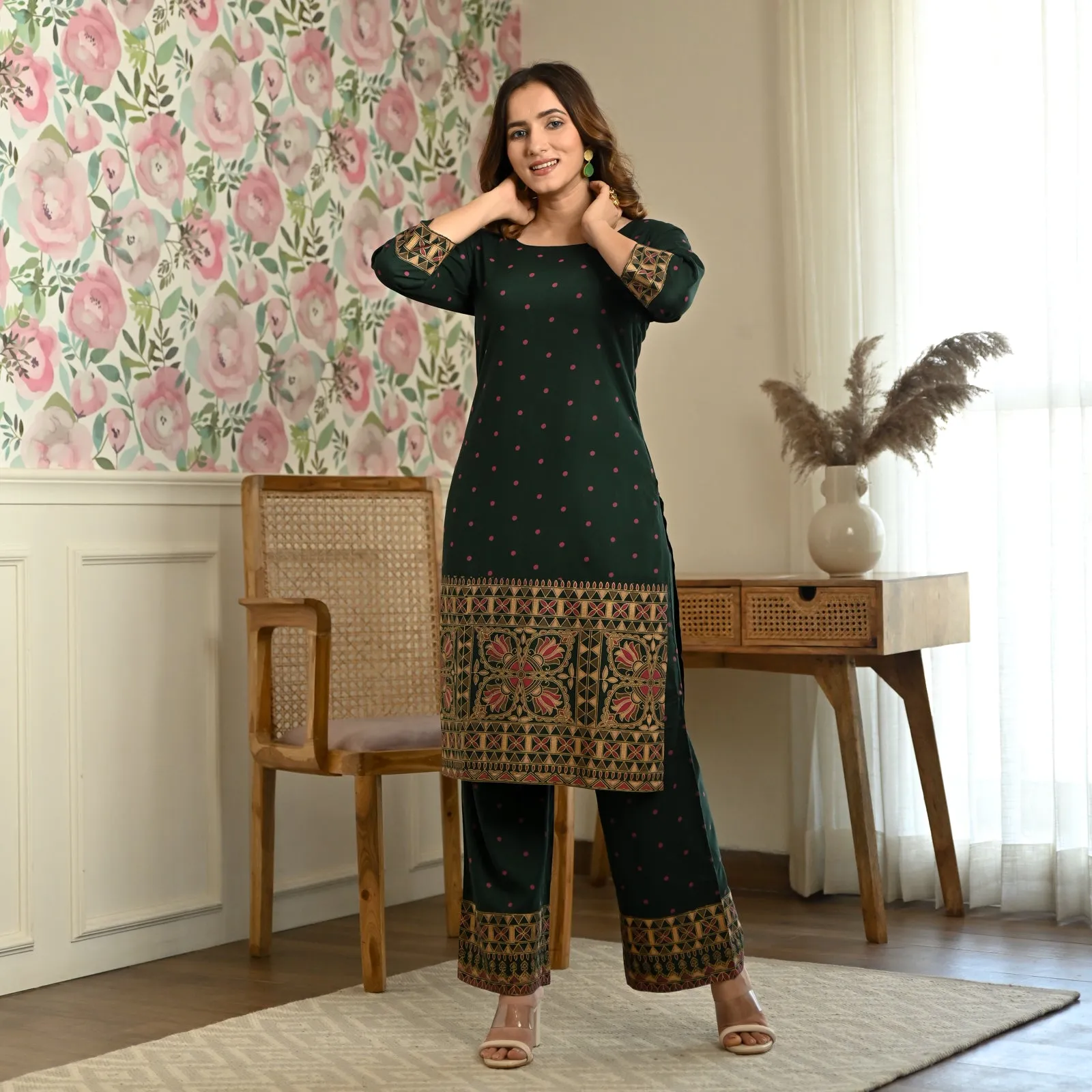 Emerald Green Polka Kurta Pant Co-ord Set
