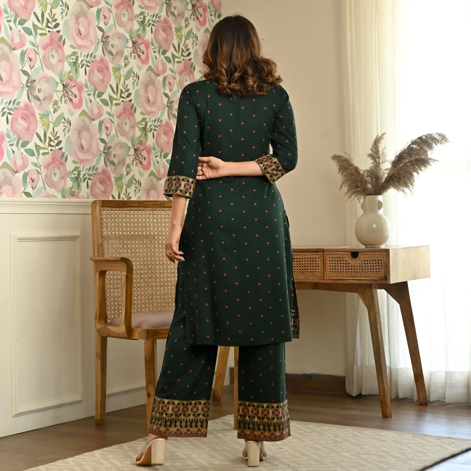 Emerald Green Polka Kurta Pant Co-ord Set