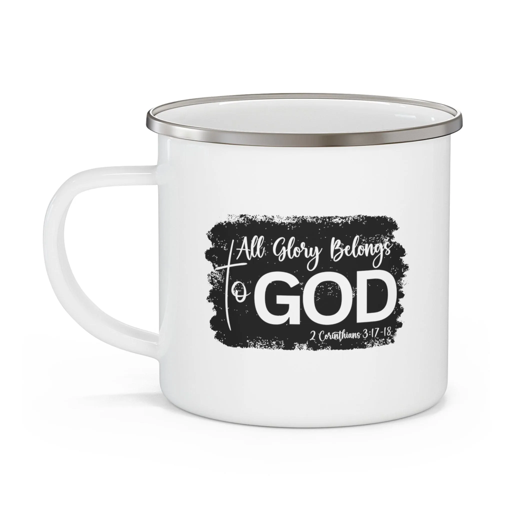 Enamel Camping Mug - All Glory Belongs to God Christian Illustration Black