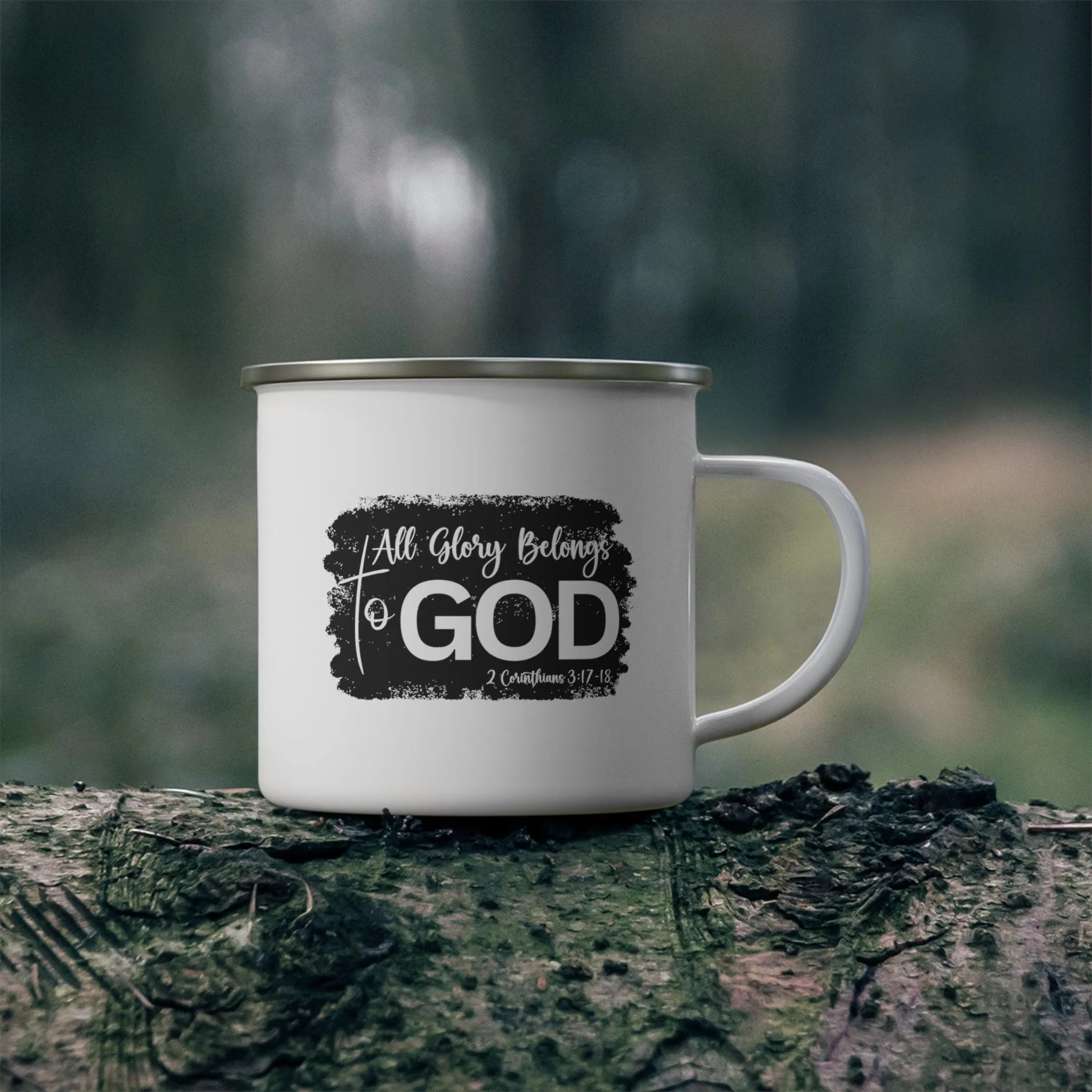 Enamel Camping Mug - All Glory Belongs to God Christian Illustration Black