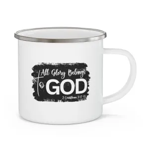Enamel Camping Mug - All Glory Belongs to God Christian Illustration Black