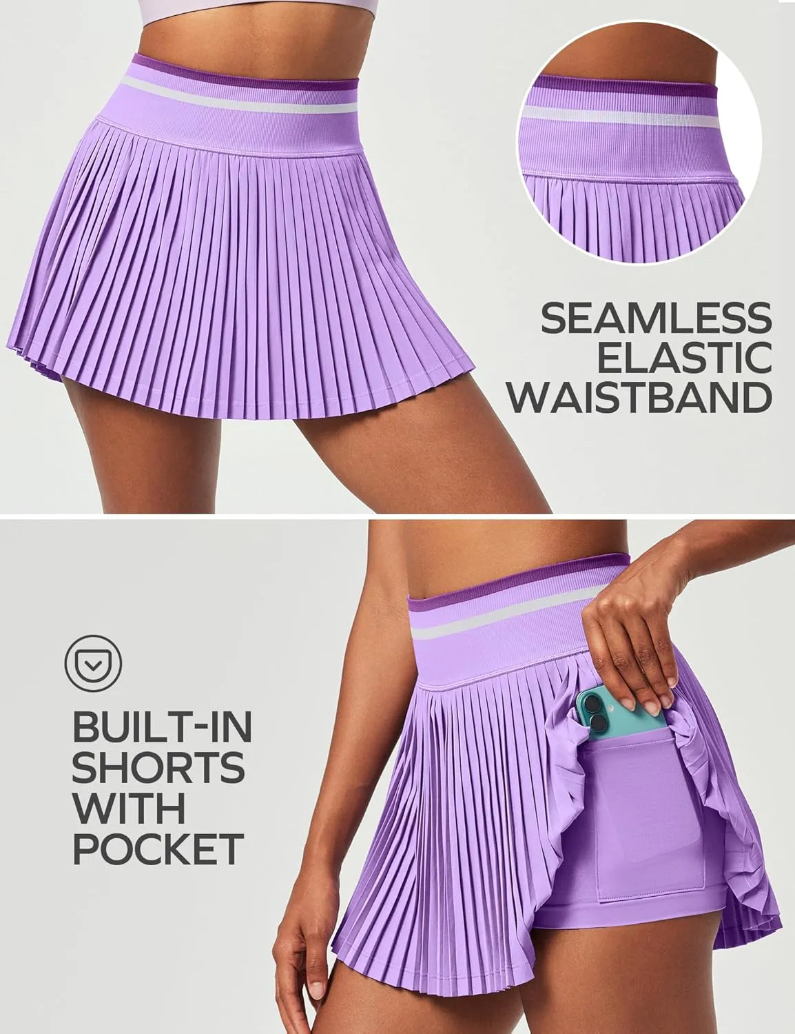 Ewedoos Pleated Tennis Skirt with Shorts Seamless High Waisted Skirt for Women Golf Athletic Skirt Skorts with Pocket