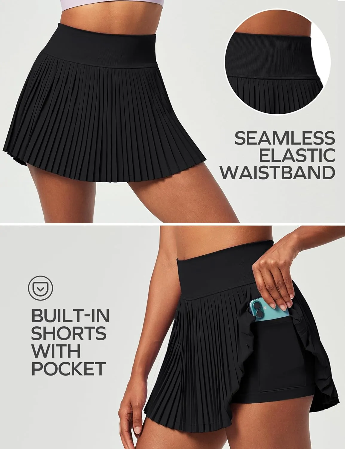 Ewedoos Pleated Tennis Skirt with Shorts Seamless High Waisted Skirt for Women Golf Athletic Skirt Skorts with Pocket