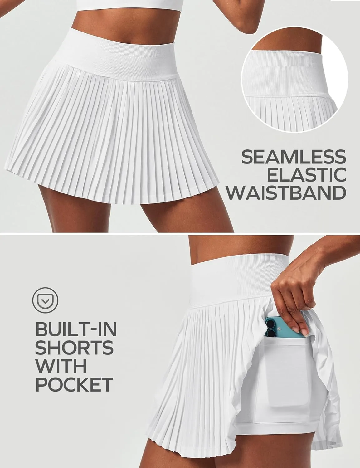 Ewedoos Pleated Tennis Skirt with Shorts Seamless High Waisted Skirt for Women Golf Athletic Skirt Skorts with Pocket