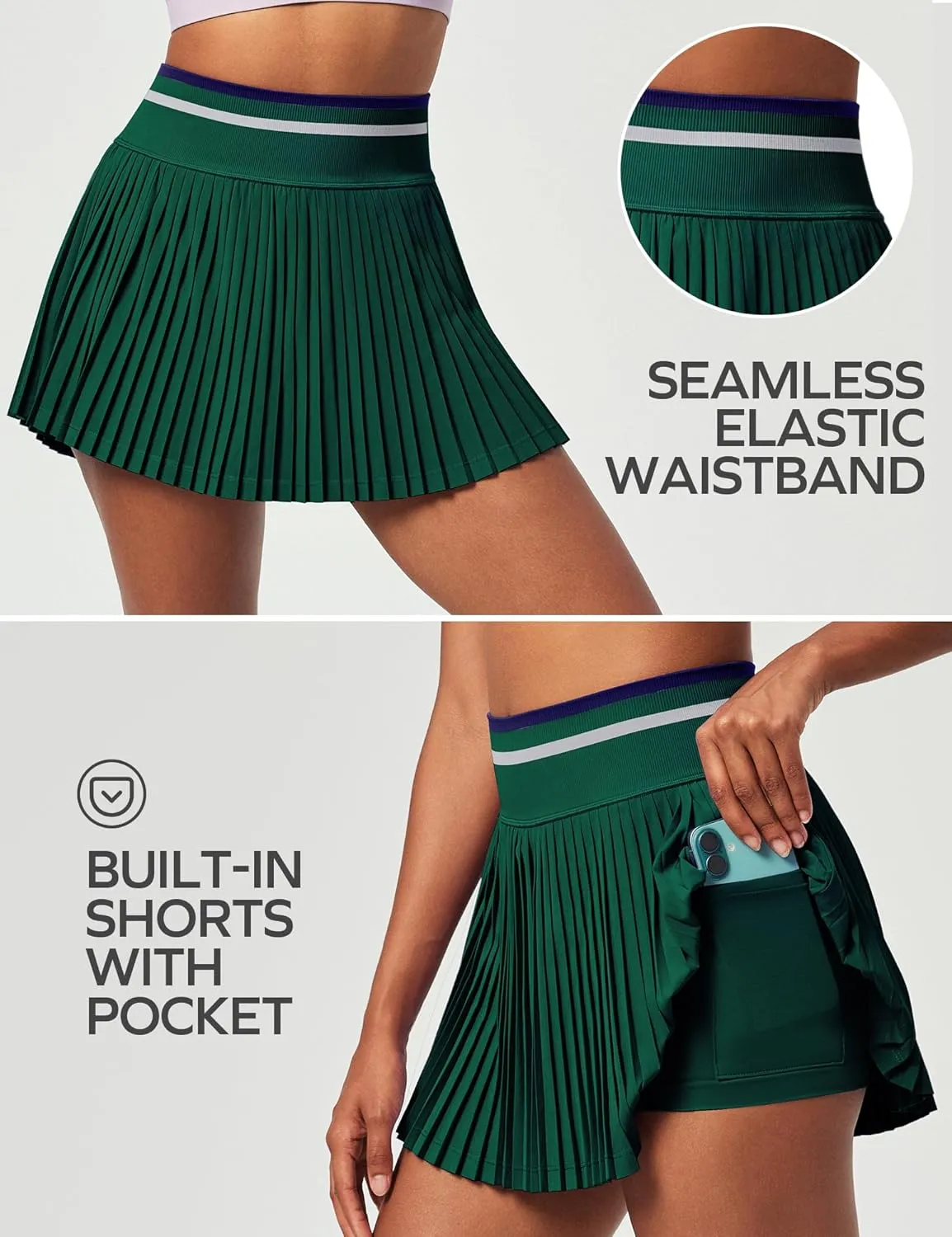 Ewedoos Pleated Tennis Skirt with Shorts Seamless High Waisted Skirt for Women Golf Athletic Skirt Skorts with Pocket