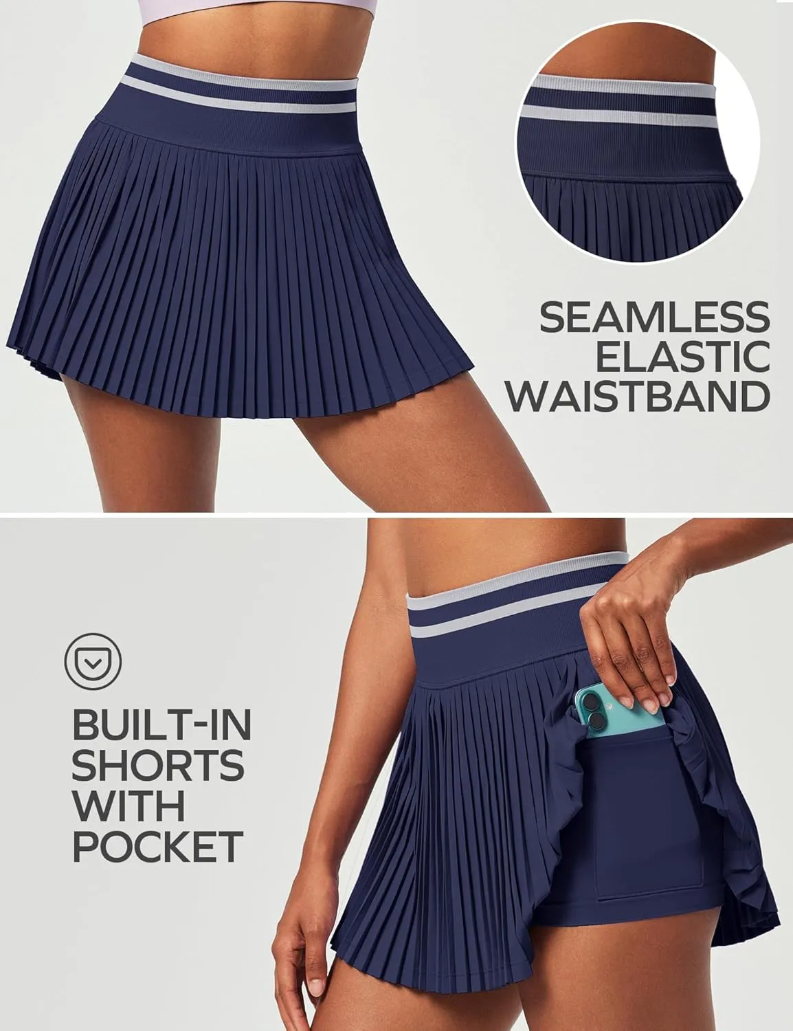 Ewedoos Pleated Tennis Skirt with Shorts Seamless High Waisted Skirt for Women Golf Athletic Skirt Skorts with Pocket