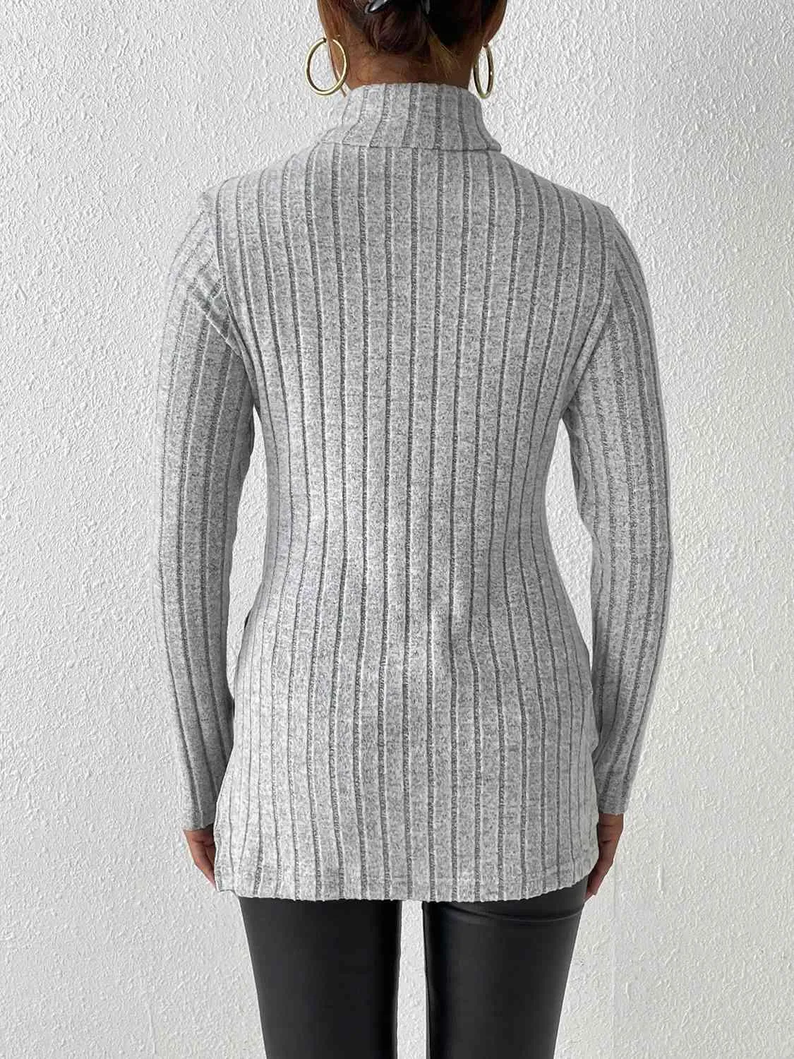 Extra Cozy Ribbed Slit Long Sleeve Turtleneck Top