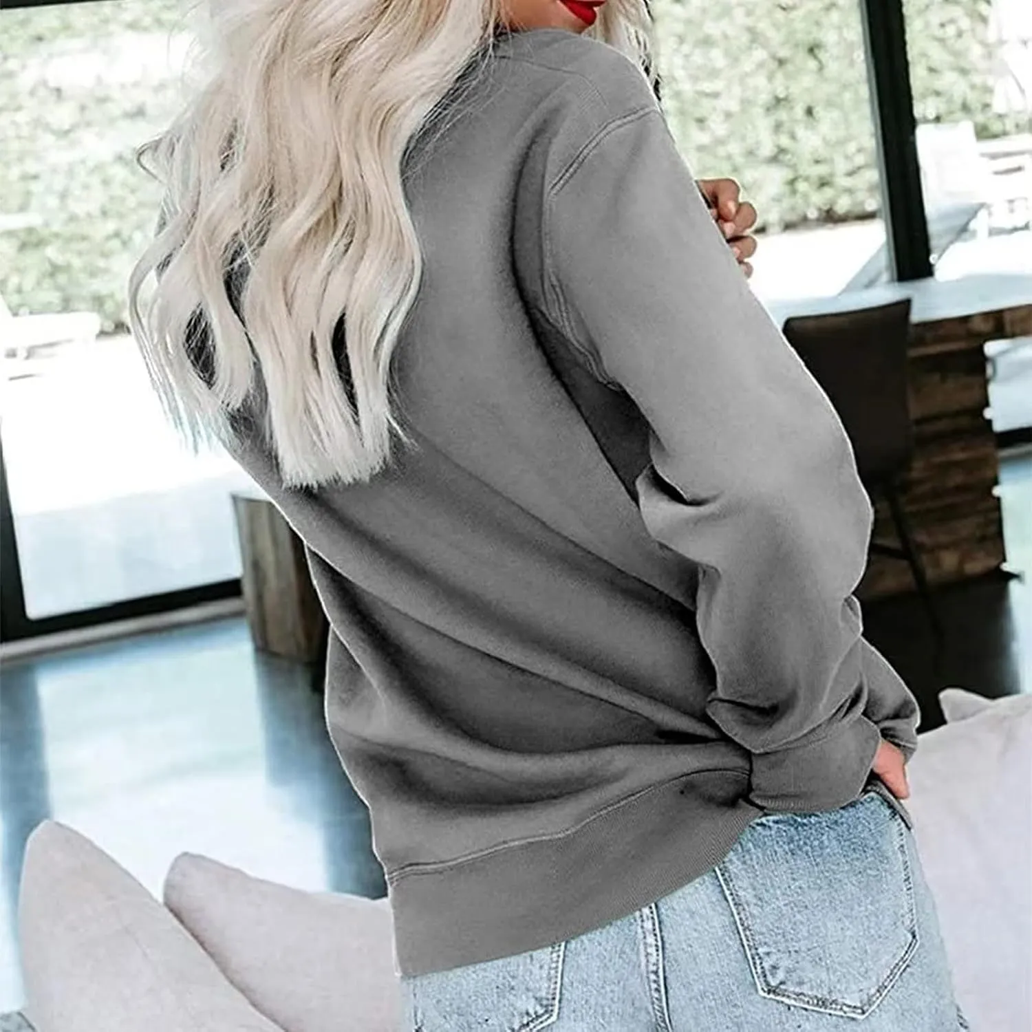 fanmpghleoo Fleece Lined Sweatshirt Women Drop Shoulder Crewneck Sweatshirts Workout Athletic Soft Plain Tunic Pullover Tops