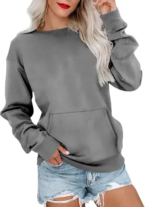 fanmpghleoo Fleece Lined Sweatshirt Women Drop Shoulder Crewneck Sweatshirts Workout Athletic Soft Plain Tunic Pullover Tops
