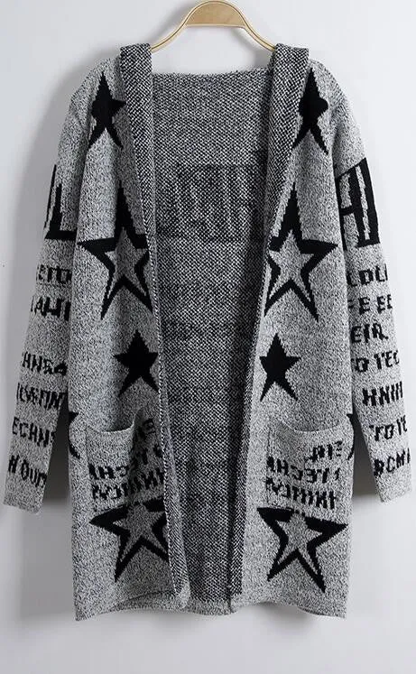 Fashion Print Loose Long Hoodie Cardigan