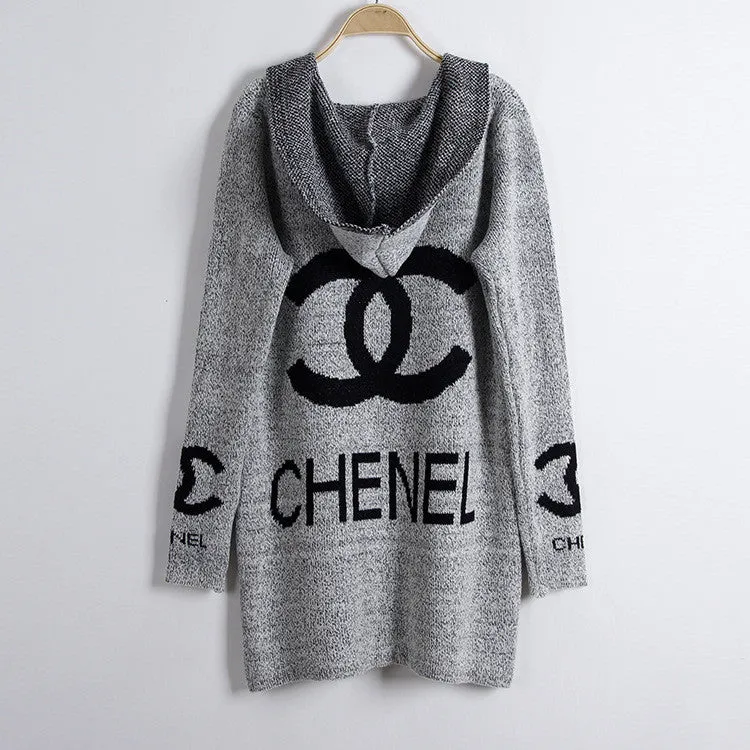 Fashion Print Loose Long Hoodie Cardigan