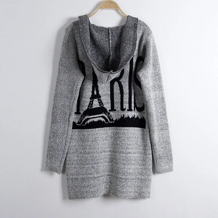 Fashion Print Loose Long Hoodie Cardigan