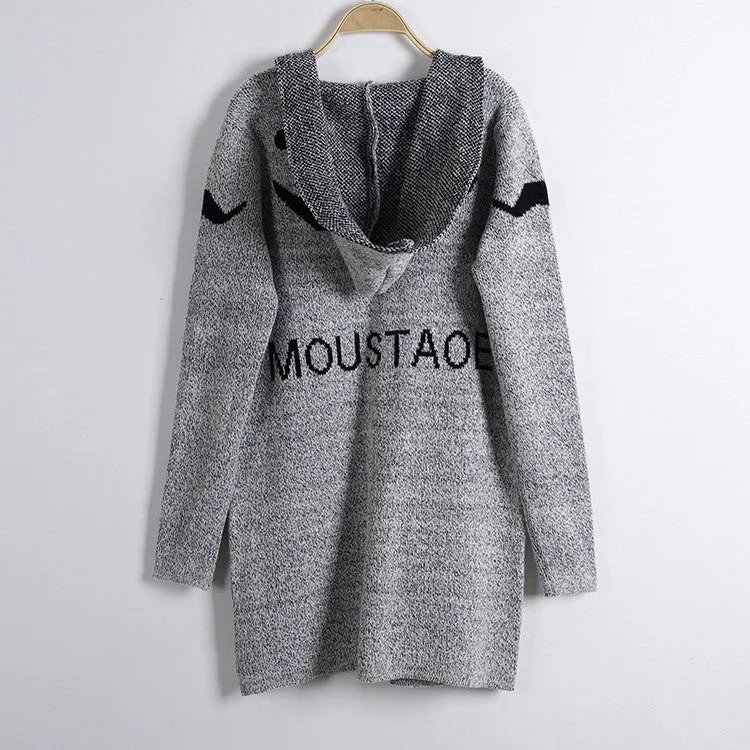 Fashion Print Loose Long Hoodie Cardigan