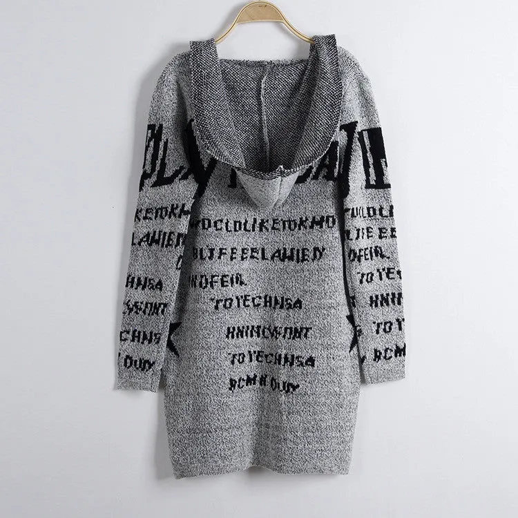 Fashion Print Loose Long Hoodie Cardigan