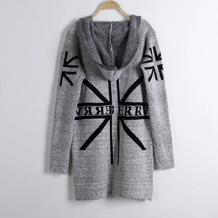 Fashion Print Loose Long Hoodie Cardigan
