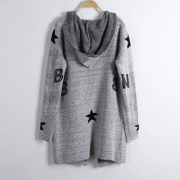 Fashion Print Loose Long Hoodie Cardigan