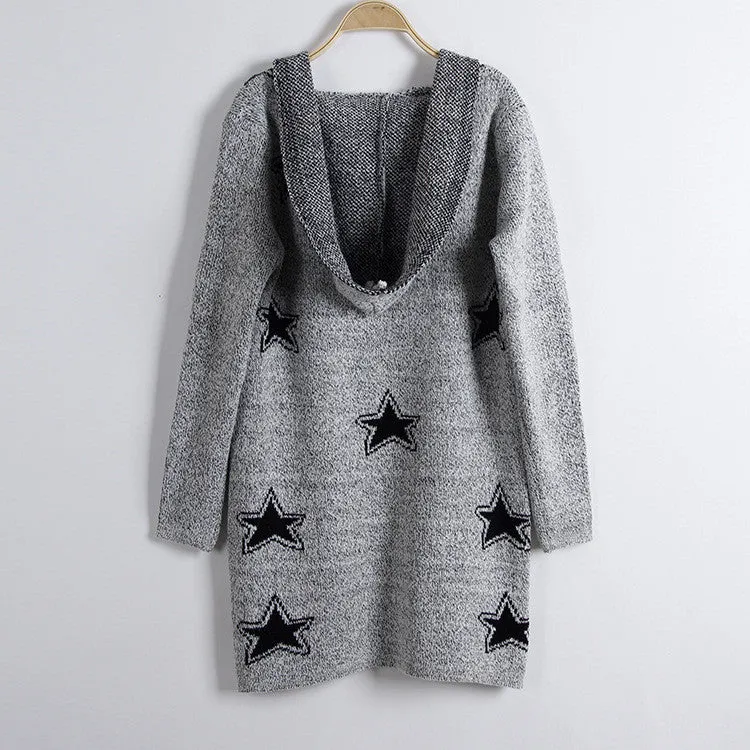 Fashion Print Loose Long Hoodie Cardigan