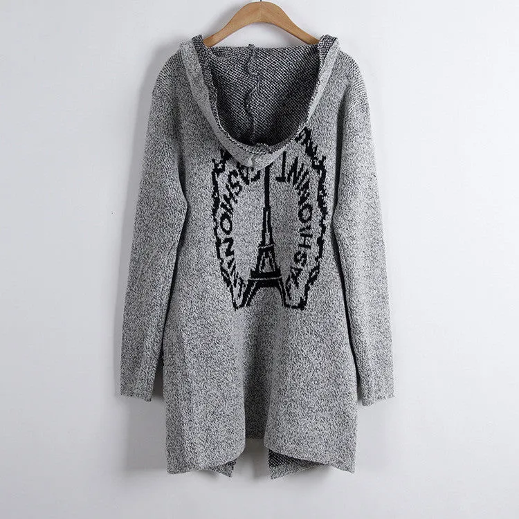 Fashion Print Loose Long Hoodie Cardigan