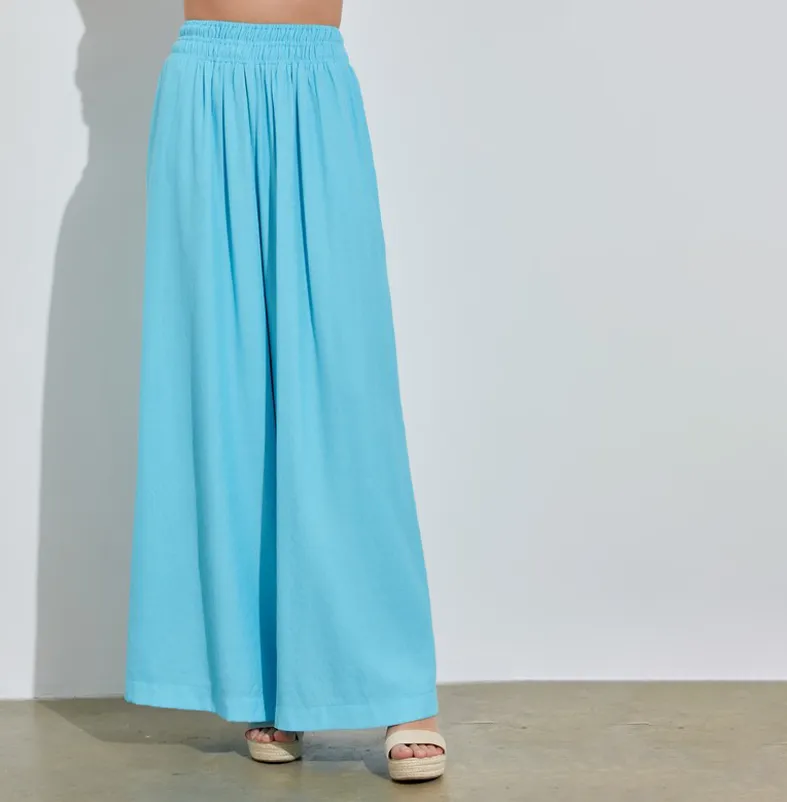 Fashion Summer Aqua High Waisted Elastic Wide Leg Pants