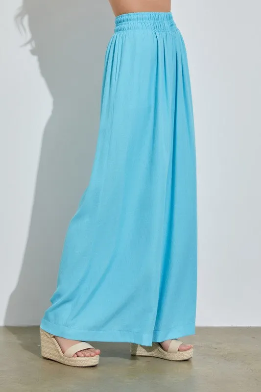 Fashion Summer Aqua High Waisted Elastic Wide Leg Pants