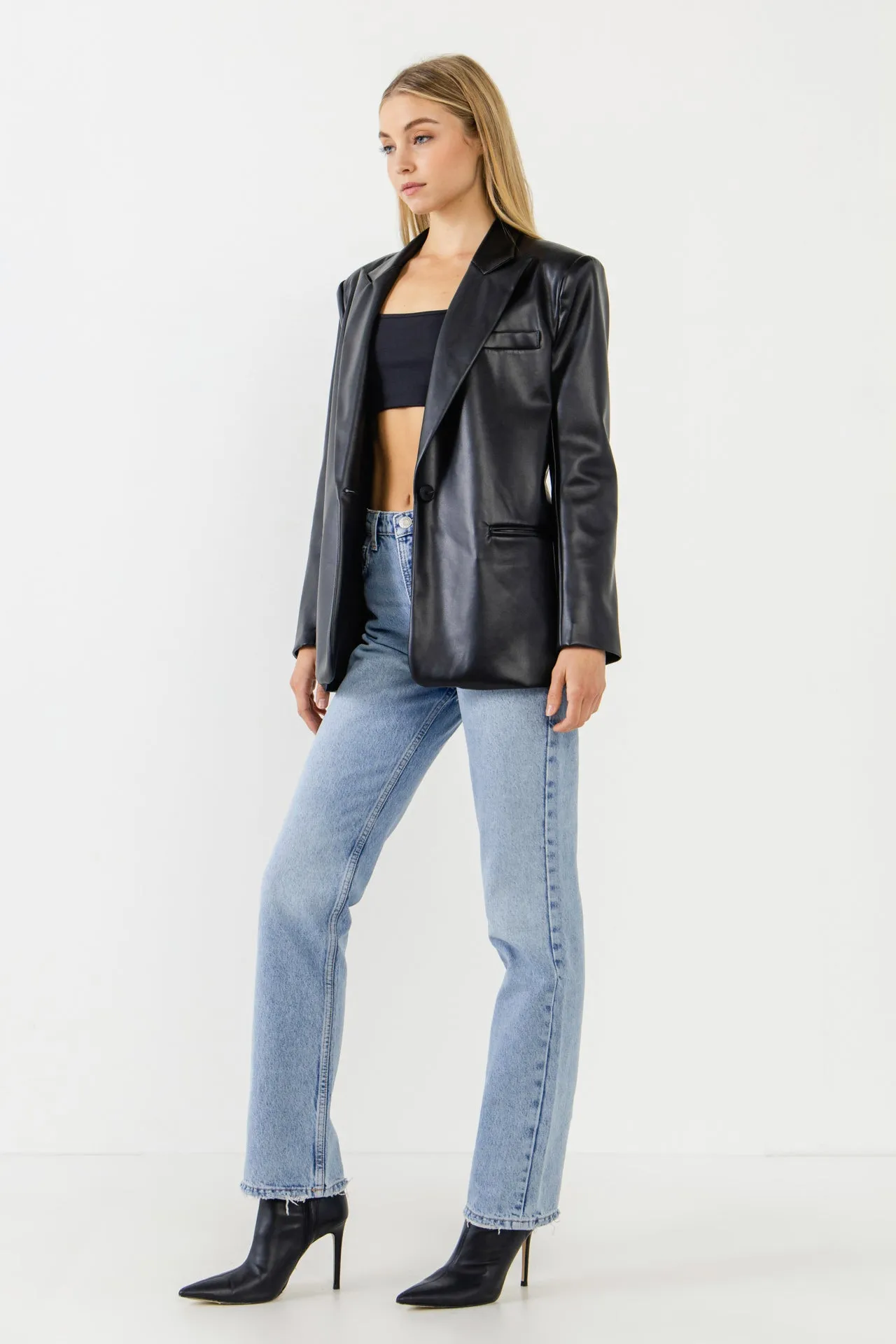 Faux Leather Oversized Blazer