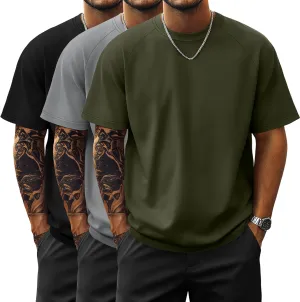Ficerd 3 Pack Men's Big and Tall Raglan Short Sleeve T-Shirts, Side Split Summer 30% Cotton Crewneck Soft Basic Shirts