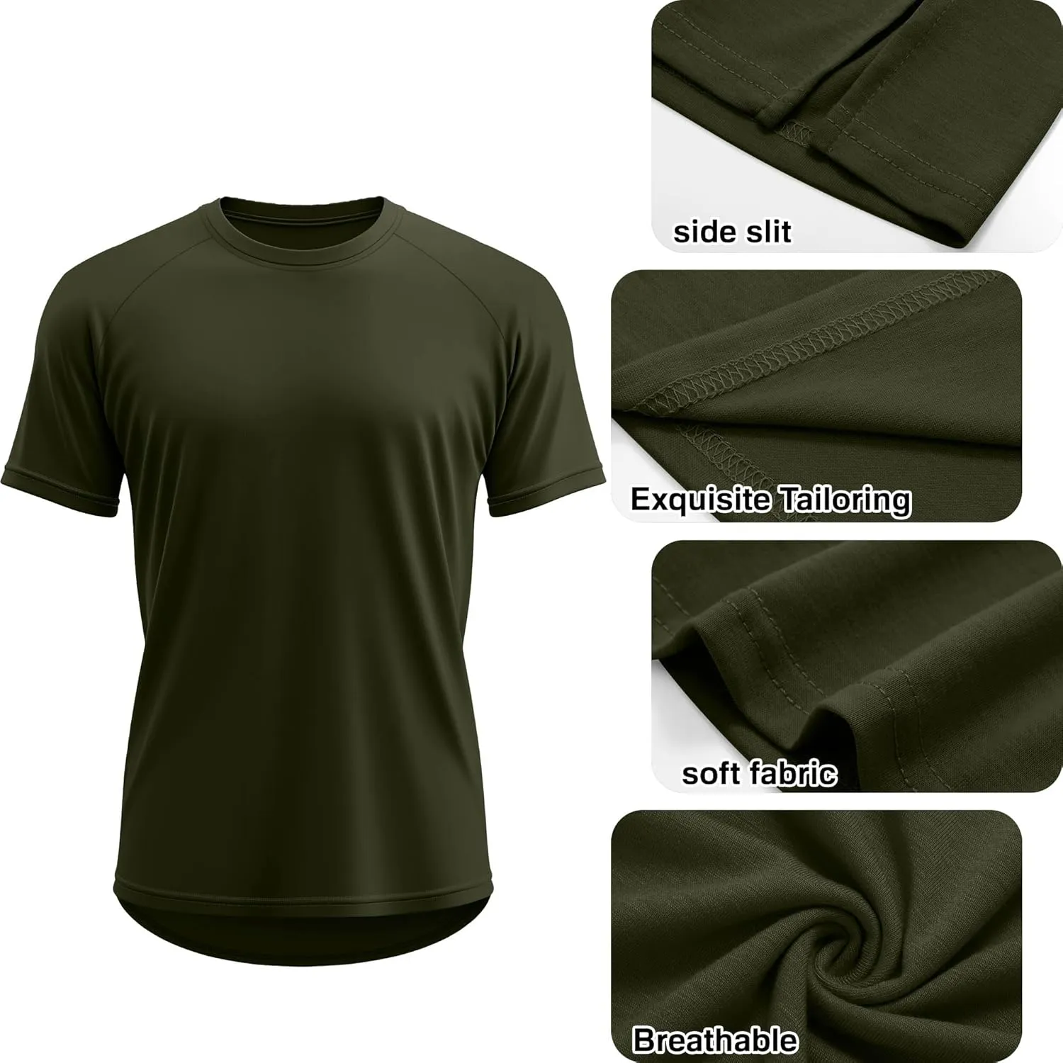 Ficerd 3 Pack Men's Big and Tall Raglan Short Sleeve T-Shirts, Side Split Summer 30% Cotton Crewneck Soft Basic Shirts