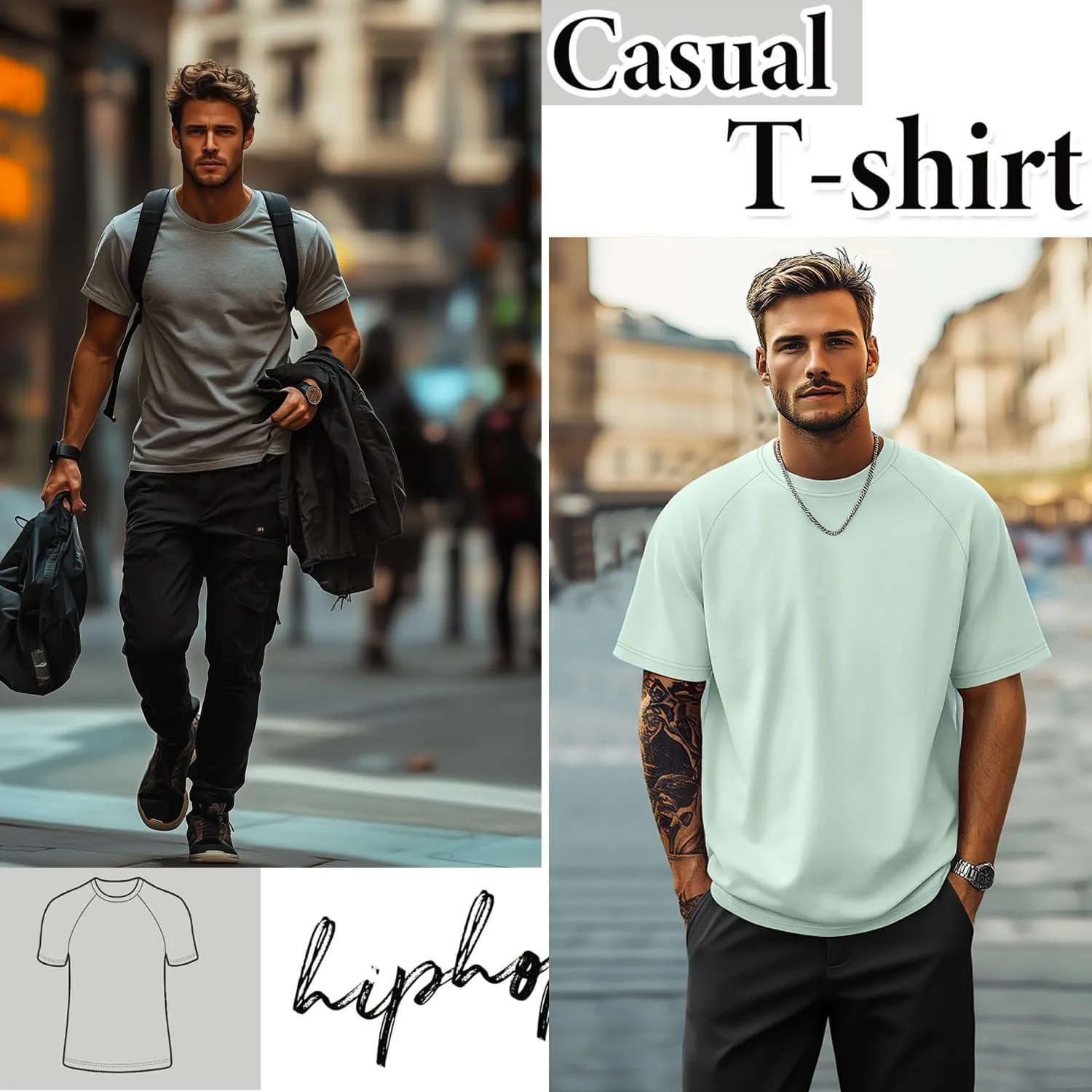 Ficerd 3 Pack Men's Big and Tall Raglan Short Sleeve T-Shirts, Side Split Summer 30% Cotton Crewneck Soft Basic Shirts