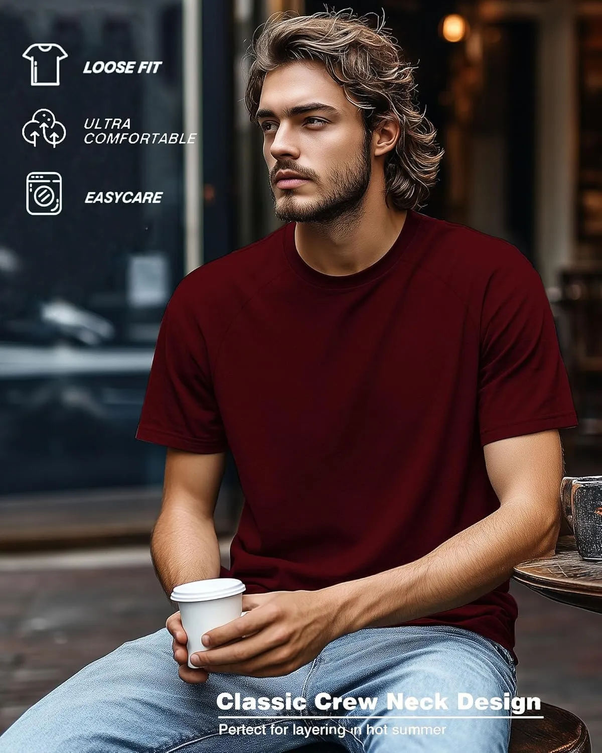 Ficerd 3 Pack Men's Big and Tall Raglan Short Sleeve T-Shirts, Side Split Summer 30% Cotton Crewneck Soft Basic Shirts