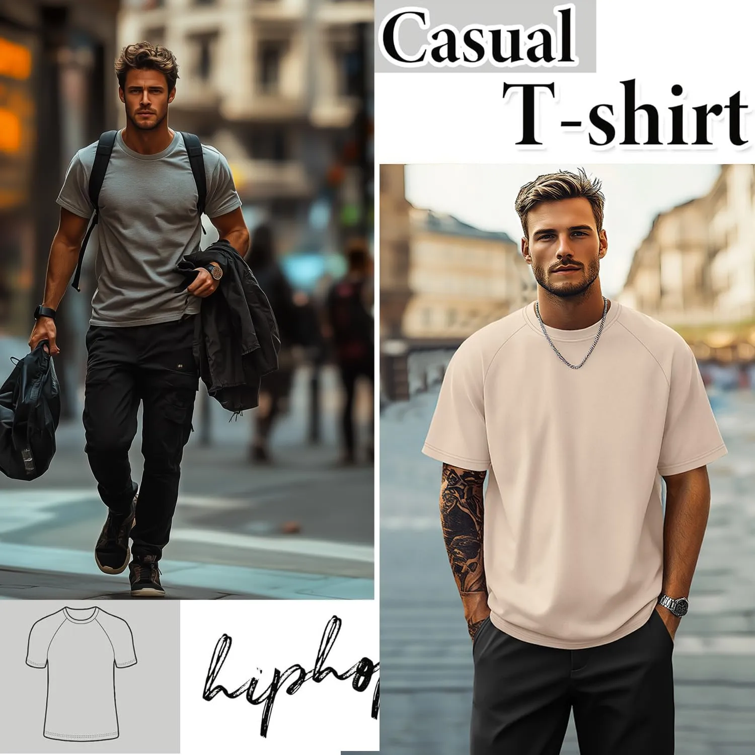 Ficerd 3 Pack Men's Big and Tall Raglan Short Sleeve T-Shirts, Side Split Summer 30% Cotton Crewneck Soft Basic Shirts