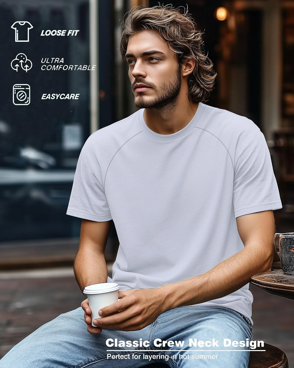 Ficerd 3 Pack Men's Big and Tall Raglan Short Sleeve T-Shirts, Side Split Summer 30% Cotton Crewneck Soft Basic Shirts