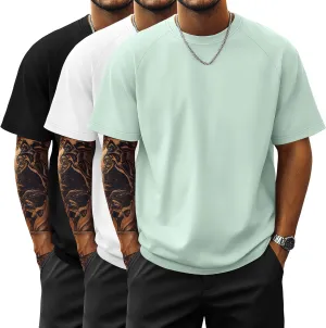 Ficerd 3 Pack Men's Big and Tall Raglan Short Sleeve T-Shirts, Side Split Summer 30% Cotton Crewneck Soft Basic Shirts