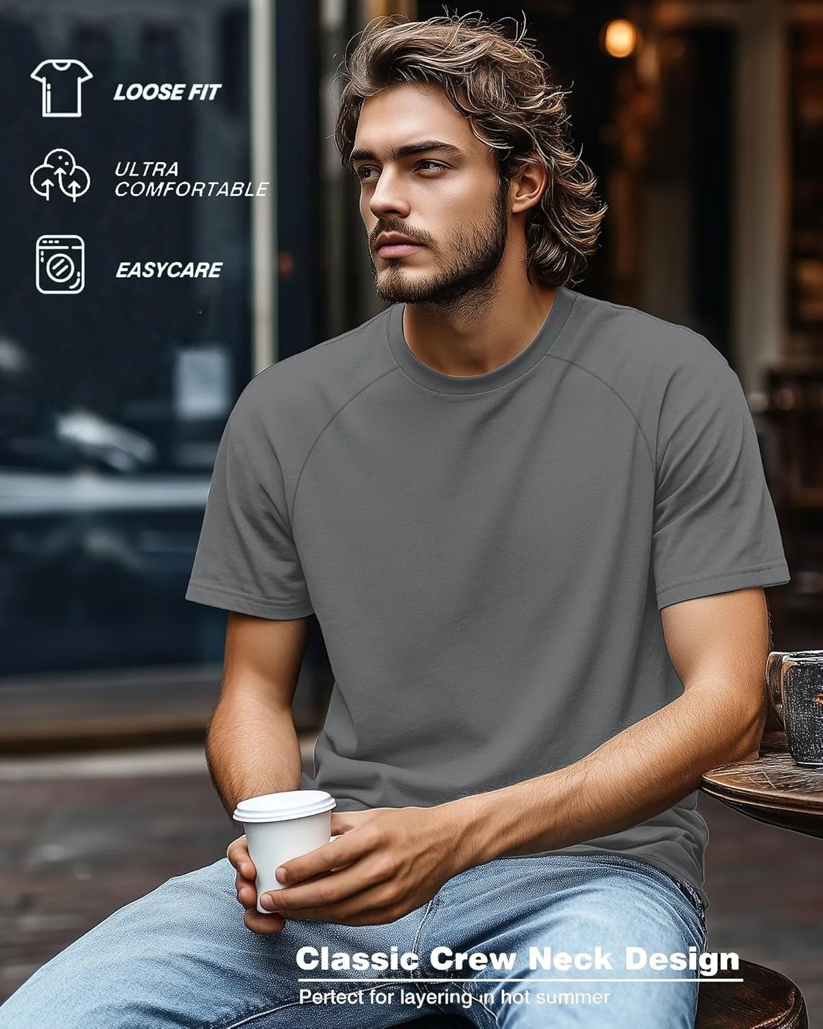 Ficerd 3 Pack Men's Big and Tall Raglan Short Sleeve T-Shirts, Side Split Summer 30% Cotton Crewneck Soft Basic Shirts