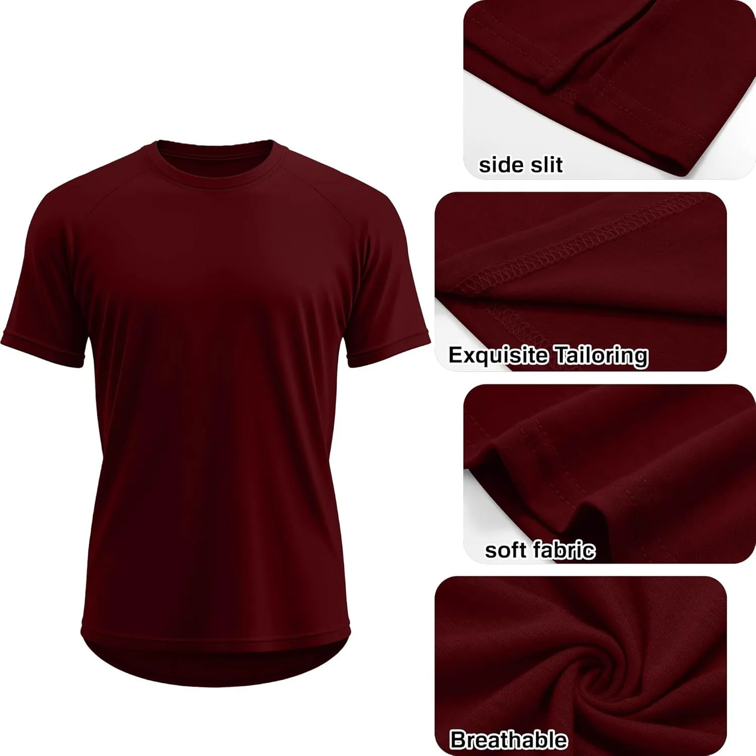 Ficerd 3 Pack Men's Big and Tall Raglan Short Sleeve T-Shirts, Side Split Summer 30% Cotton Crewneck Soft Basic Shirts