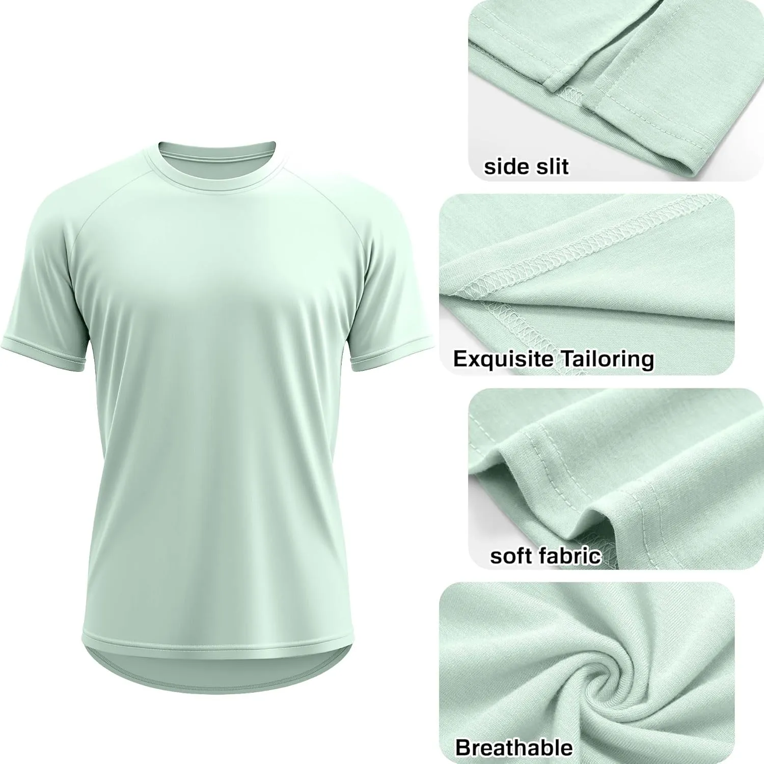 Ficerd 3 Pack Men's Big and Tall Raglan Short Sleeve T-Shirts, Side Split Summer 30% Cotton Crewneck Soft Basic Shirts