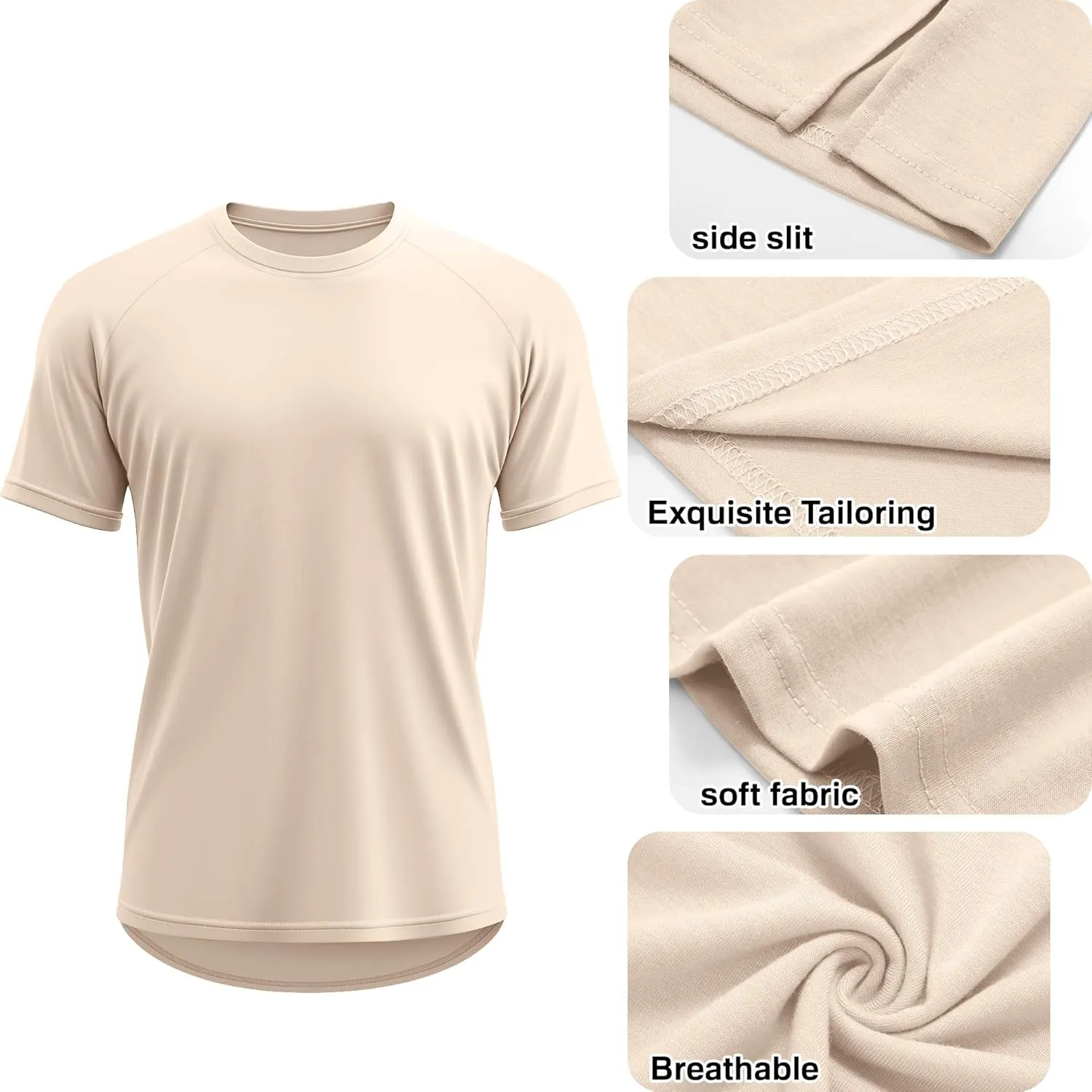 Ficerd 3 Pack Men's Big and Tall Raglan Short Sleeve T-Shirts, Side Split Summer 30% Cotton Crewneck Soft Basic Shirts